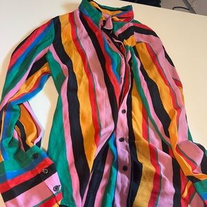 Who What Wear rainbow colored button up